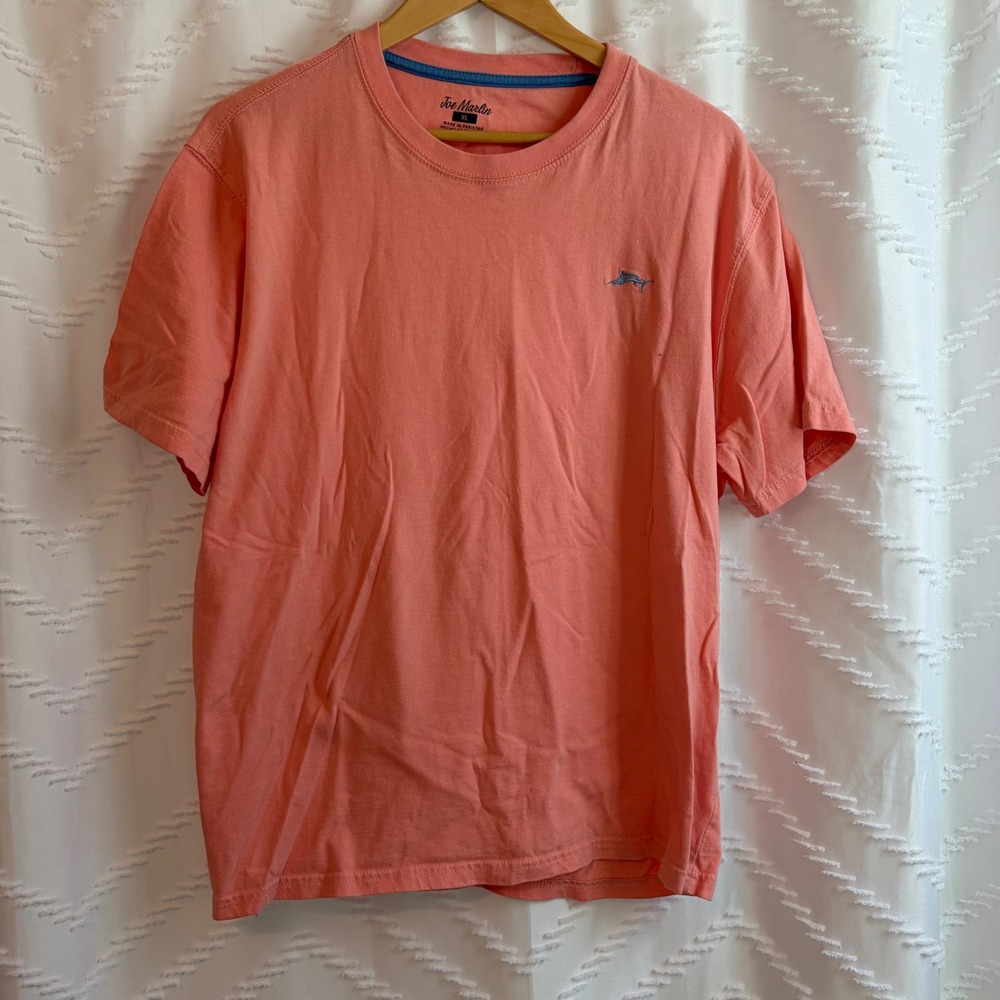 Joe Marlin Mens XL Coral Pink Short Sleeve Cotton T-Shirt Embroidered Logo Tee